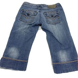 Industrial Cotton Womens Blue Modest Distressed Denim Bermuda Jean Shorts Sz 3